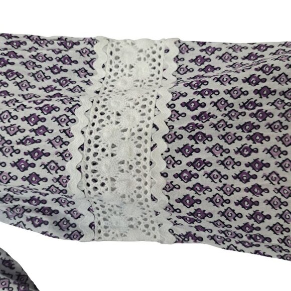 Tory Burch Purple & White Cotton Print with Lace Tunic Top Size 10 - Picture 5 of 9